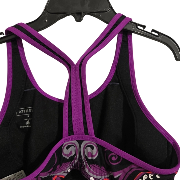 Athleta Black and Red Purple White Floral Sports Bra Workout Athleisure - Picture 4 of 6